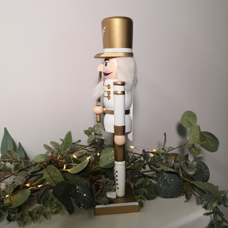 image 1 of 30cm Wooden Christmas Nutcracker Soldier Decoration with White Body and Shoes