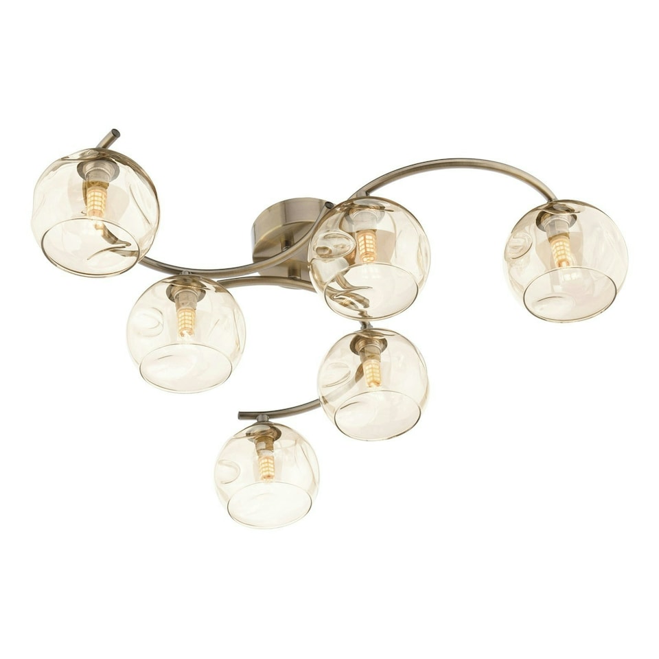 image 1 of Kaitlin 6-Light Antique Brass Semi-Flush Ceiling Light