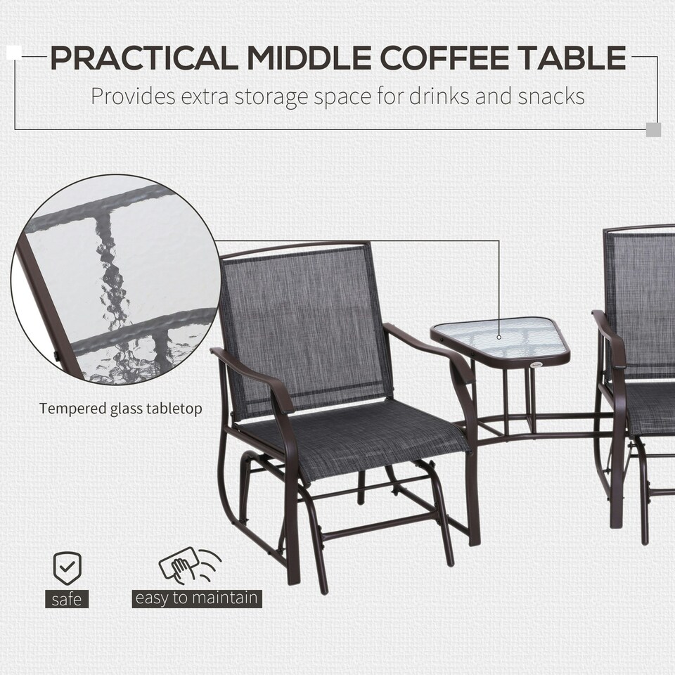 image 1 of Outsunny Double Glider Companion Rocking Garden Chairs Loveseat Grey and Brown
