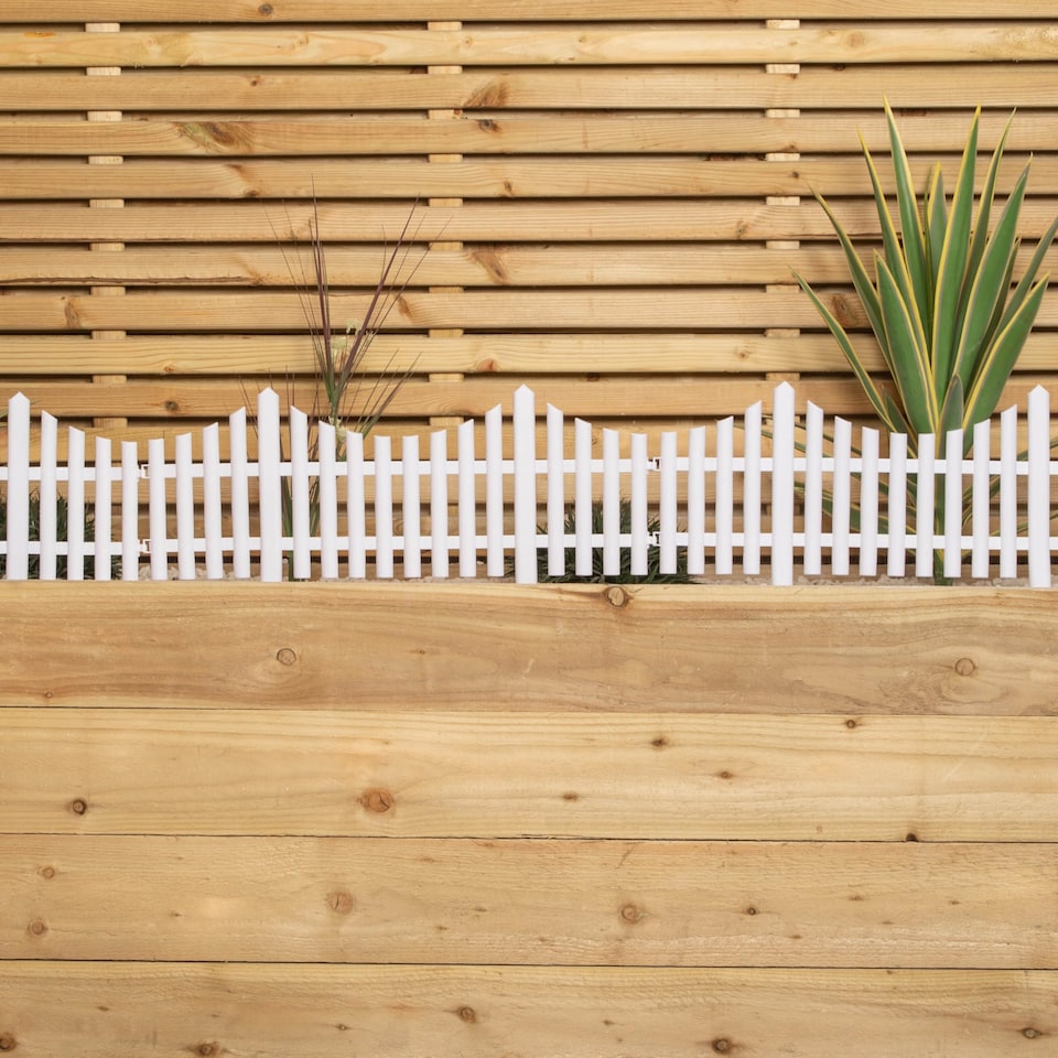 image 1 of 2 x 33cm 4 Piece Set White Wood Effect Picket Fence Garden Edging | White | White | 2