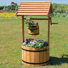 Wooden Wishing Well Garden Planter Plant Box Flowerpot Ornament Patio Display