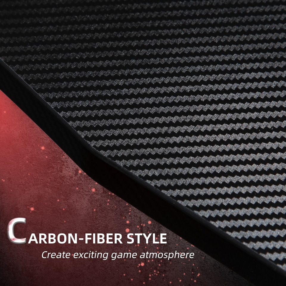 image 1 of HOMCOM 142 x 66 cm Gaming Desk, Carbon Fibre Covered Computer Desk, Gamer Workstation with Headphone Hook, Cup Holder and Gamepad Storage Rack, Black and Red