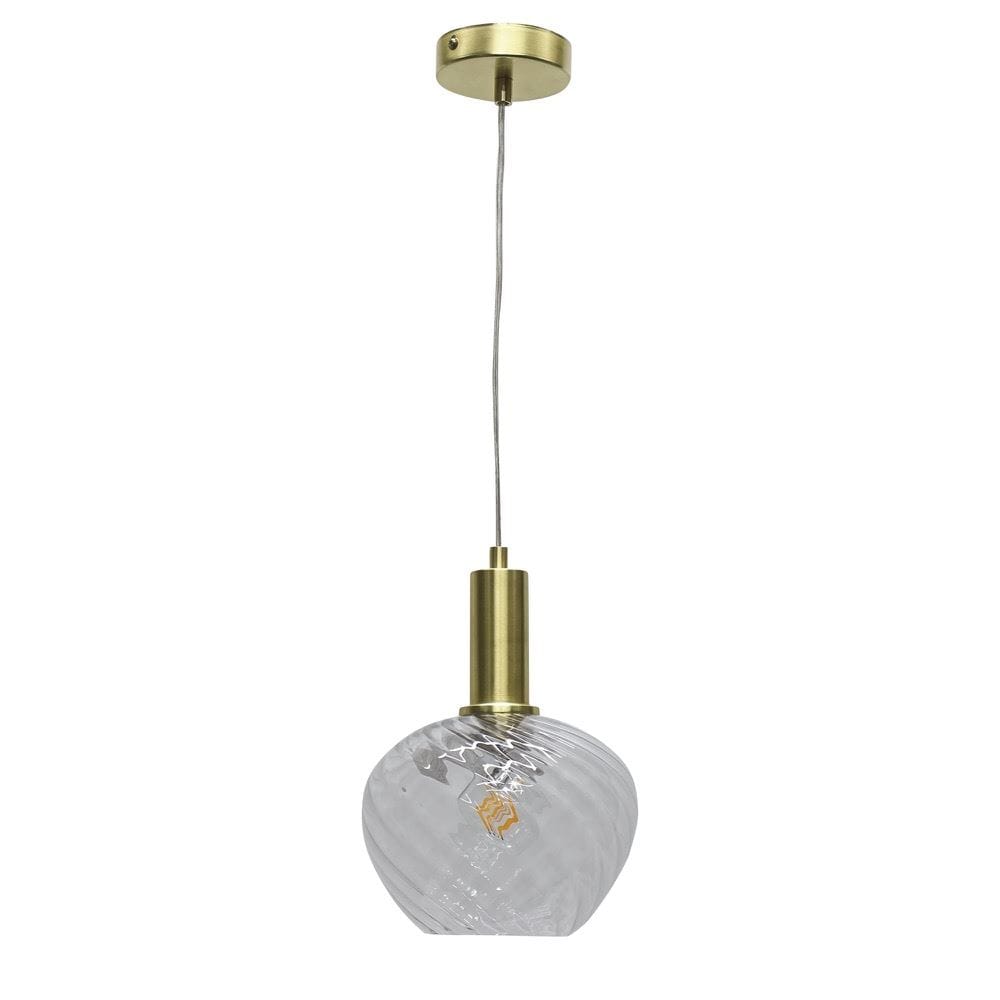 First Choice Lighting Bradson - Clear Swirl Glass Satin Brass Deco Pendant Fitting