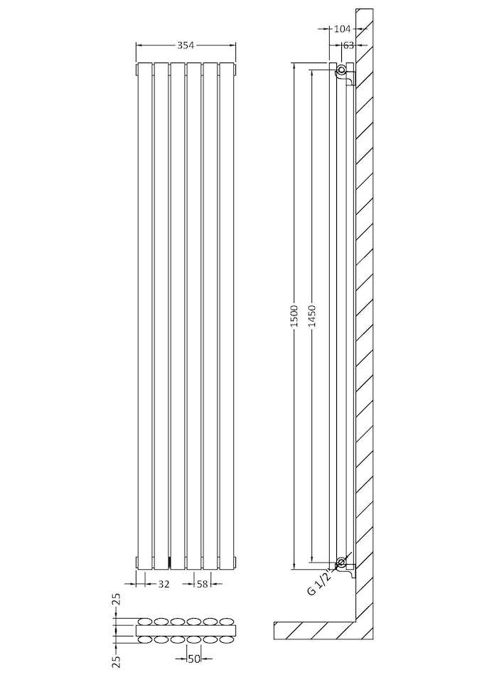 image 1 of Embrace Vertical Double Panel Radiator, 1800mm x 354mm - Gloss White | White | Gloss White | 1