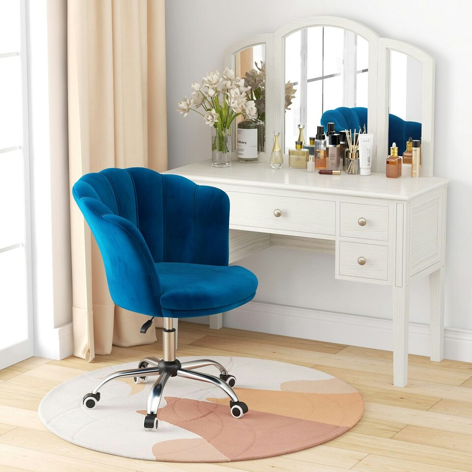 image 1 of COSTWAY Adjustable Upholstered Velvet Armchair w/Wheels Blue Blue