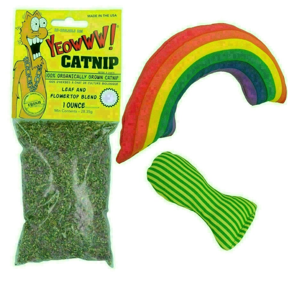 image 1 of Yeow Cat Kitten 10oz Cat Nip Bag, Rainbow & Stinkie Fish, Catnip Toy Bundle Toy