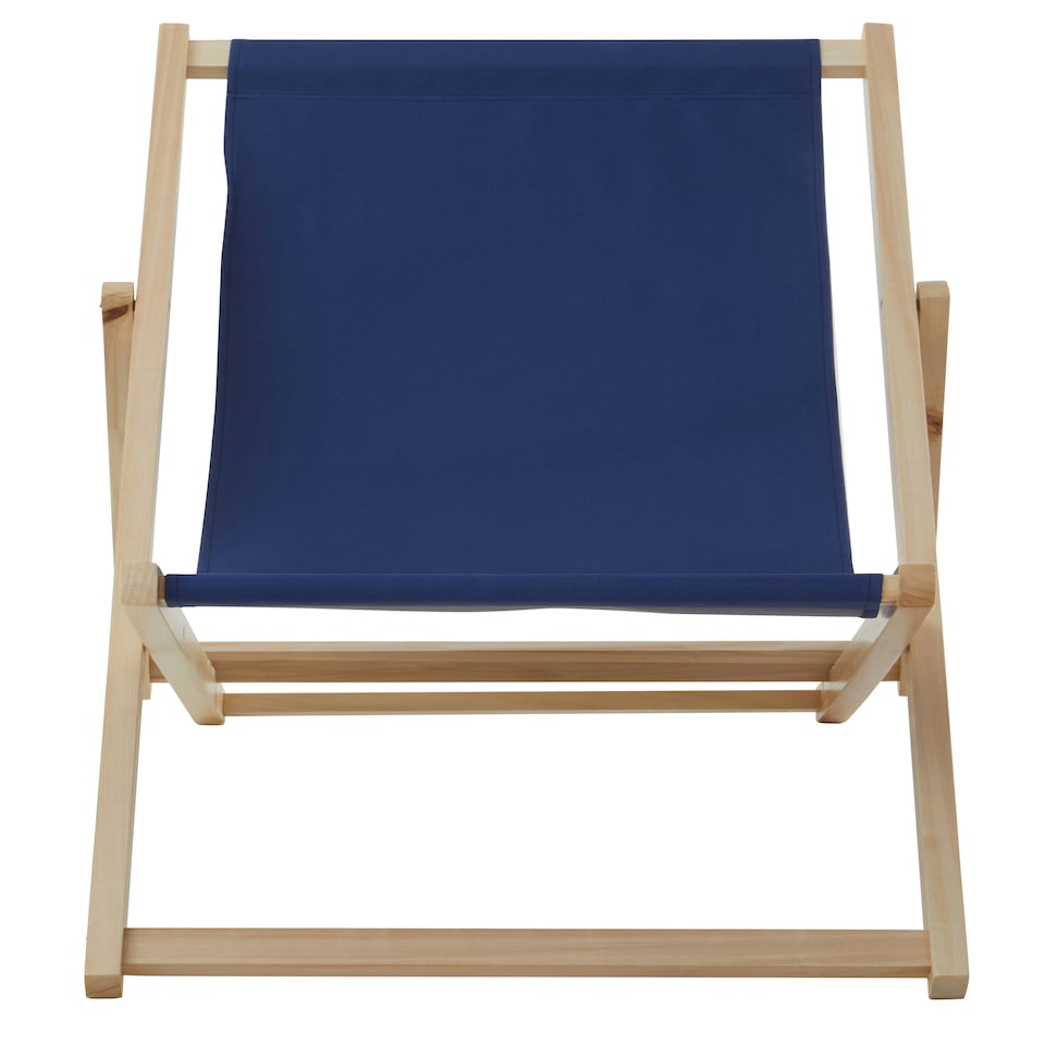 image 1 of Essentials by Premier Blue Deck Chair, Water-resistant Small Outdoor Deck Chair, Built Last Lawn Chair, Foldable Wooden Deck Chair