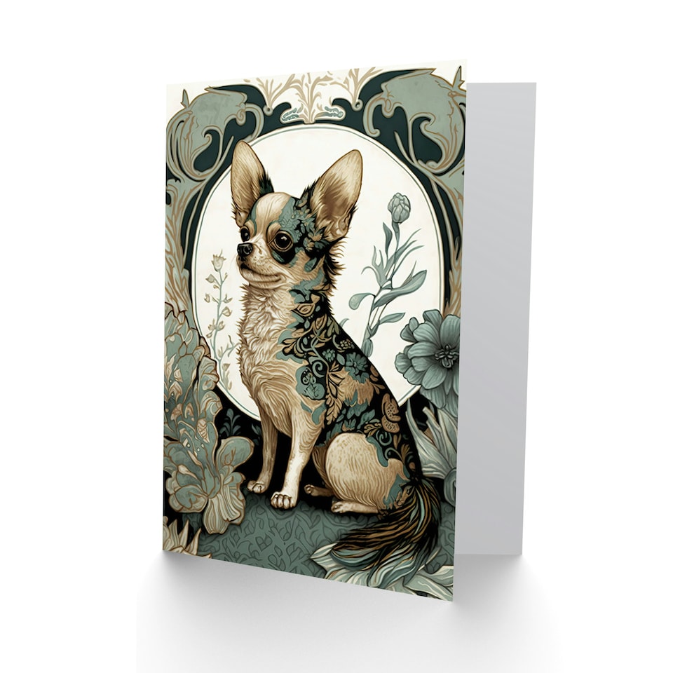 image 1 of Dog Lover Floral Pattern Chihuahua Art Nouveau Animal Greeting Card
