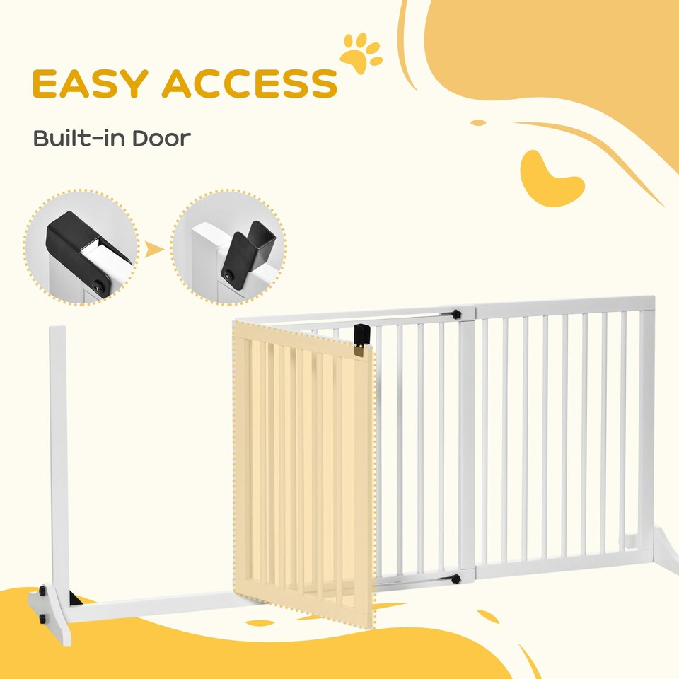 image 1 of PawHut Wooden Freestanding Pet Gate Adjustable w/ Door Lock Safe Barrier White