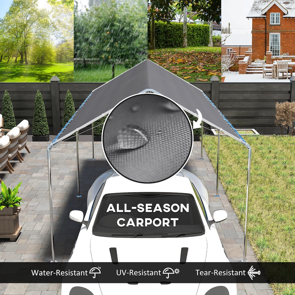image 1 of Outsunny 2-Rooms Outdoor Carport Galvanized Steel Frame Tent UV Resistant Grey | Grey | Grey