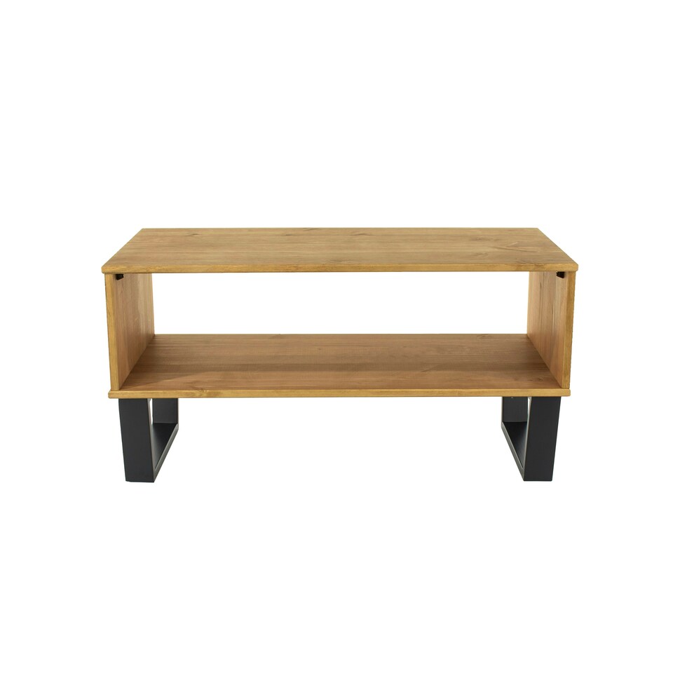 image 1 of Texas Open Coffee Table With Undershelf - Solid Wood Top and Black Metal Underframe | Brown | Antique Wax Pine | One Size | 1