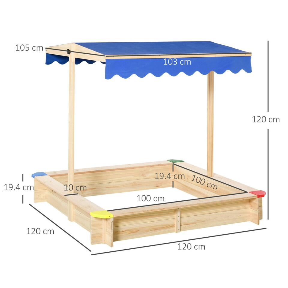 image 1 of Outsunny Kids Wooden Cabana Sandbox Children Outdoor Playset w/ Bench Canopy