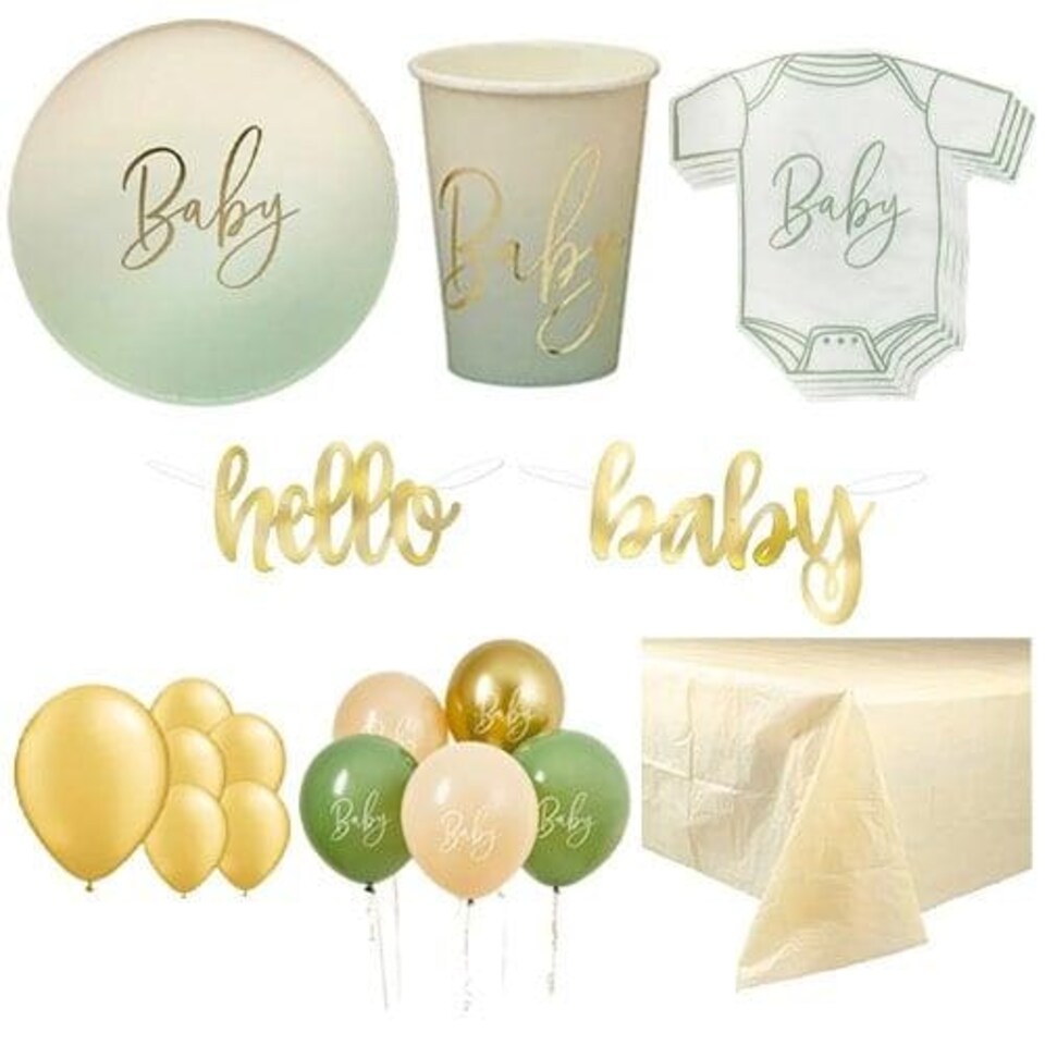 Sage Green Ombre Baby 16 Person Deluxe Party Pack