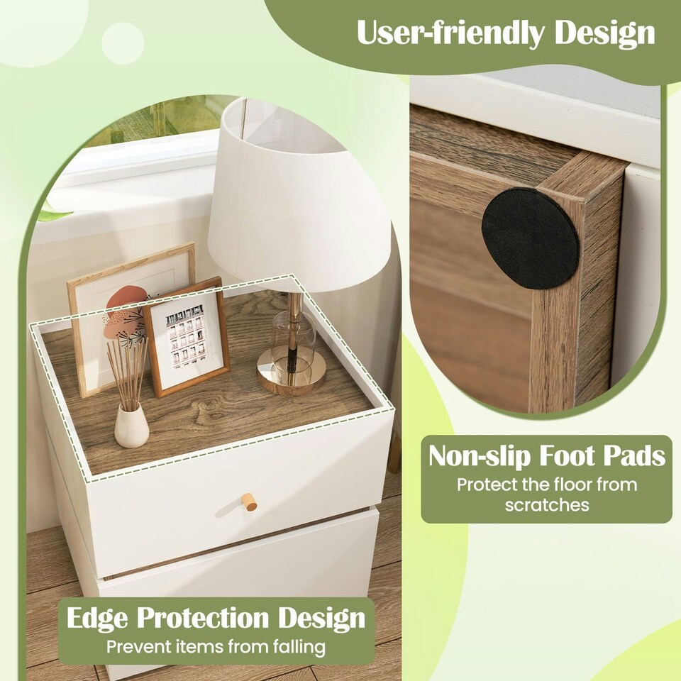 image 1 of COSTWAY 2-Drawer Nightstand Bedside Table with Storage White