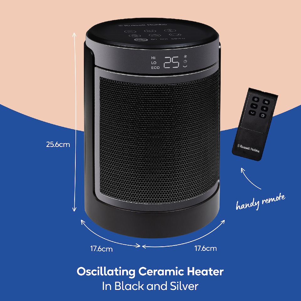 image 1 of Russell Hobbs RHCH2002S Space Heater in Black & Silver Round 1500W Portable Electric Heater