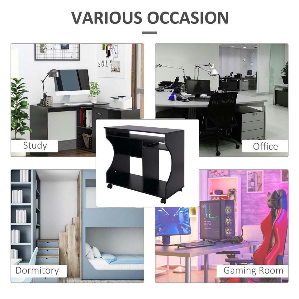 image 1 of HOMCOM Computer Table Study Desk with Sliding Keyboard Tray, Black