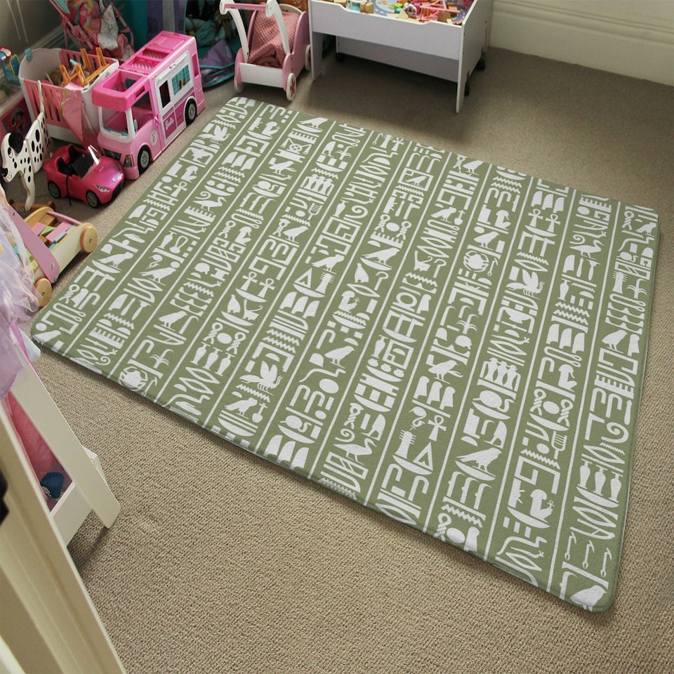image 1 of Egyptian hieroglyphic decorative background (Rug) Green | Large: 140x200cm