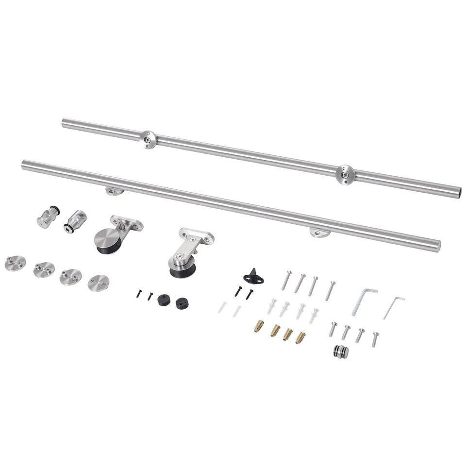 image 1 of HOMCOM Wooden Sliding Door Kit Stainless Steel Smooth Operation Hardware Track Kit System Unit For Single Door 2000mm | Silver | Silver