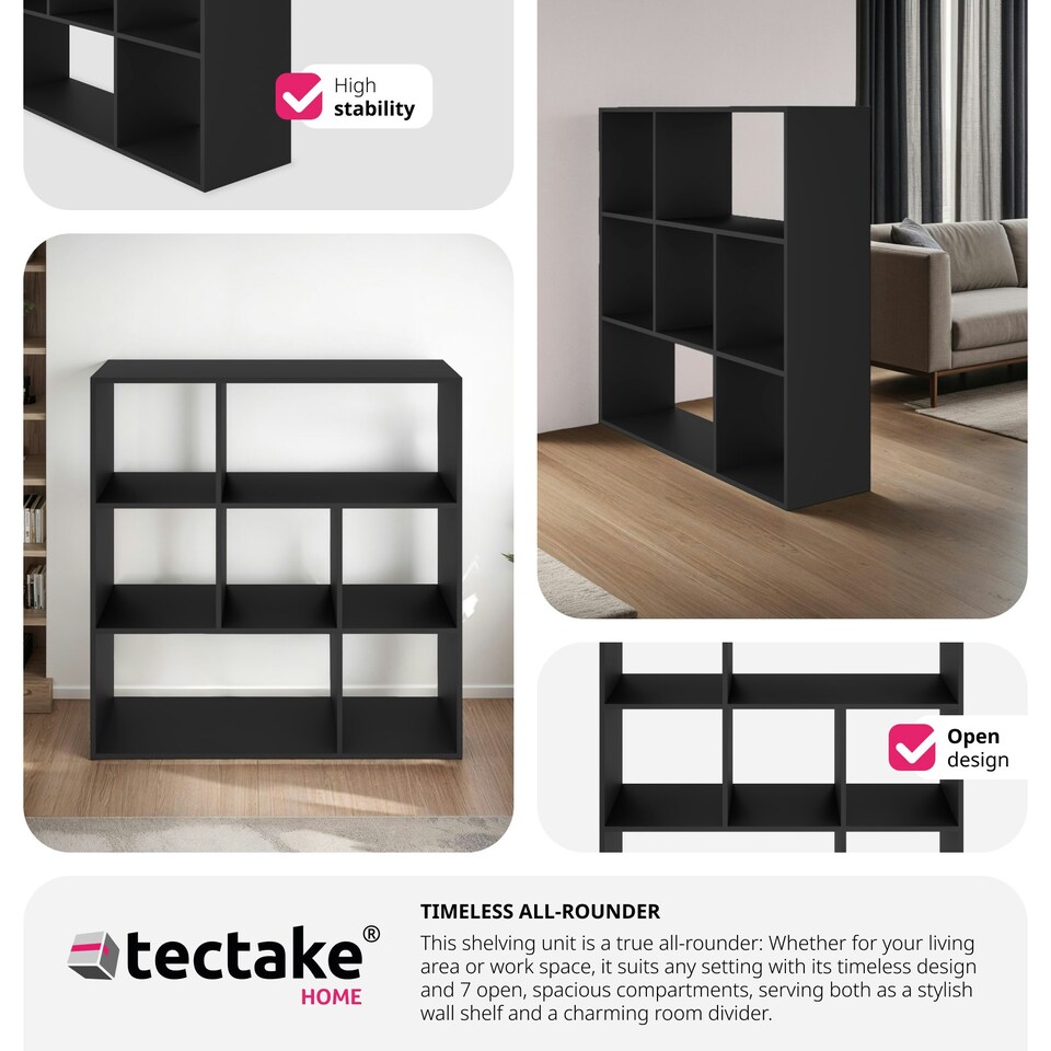 image 1 of Bookshelf Tartu - with 7 storage compartments Black