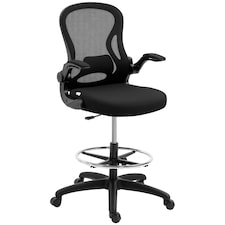Vinsetto Drafting Chair, Ergonomic Tall Office Chair with Flip-up Armrests, Mesh Back, Lumbar Support, Adjustable Height and Foot Ring, Swivel Wheels, for Standing Desk, Black