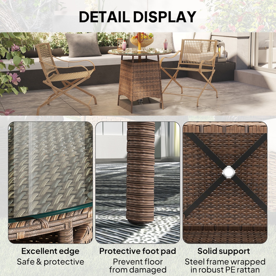 image 1 of Outsunny Patio Furniture Rattan Garden Table with Umbrella Hole, Brown