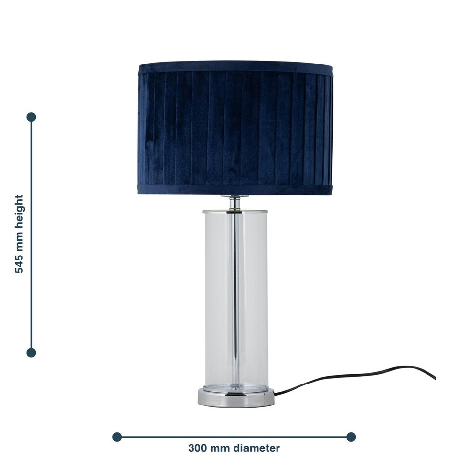 image 1 of Aura - Chrome Table Lamp with Navy Blue Pleated Velvet Shade Chrome | Blue