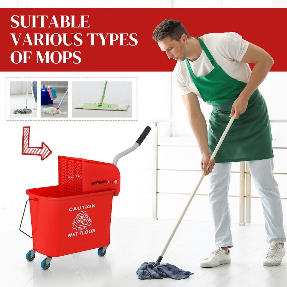 image 1 of HOMCOM 20L Compact Mop Bucket with Wringer on Wheels Black