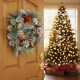 image 3 of Christmas Wreath Festive Decoration with Jute Hanger Traditional Pinecone Decor | Multi | Orange & White | 25cm | 1