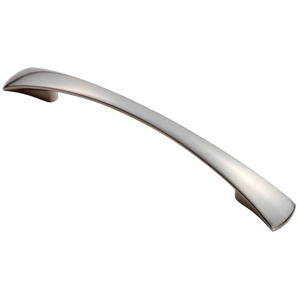 Loops Tapered Pull Handle 172 x 16mm 128mm Fixing Centres Satin Nickel Curved Bow in Metallics