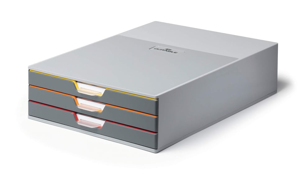 image 1 of Durable VARICOLOR Desktop Organiser 3 Drawer Colour Coded Modular Storage | A4+ | Grey