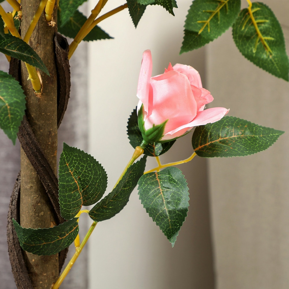 image 1 of Outsunny Set of 2 90cm Artificial Rose Tree, Fake Decorative Plant, Pink