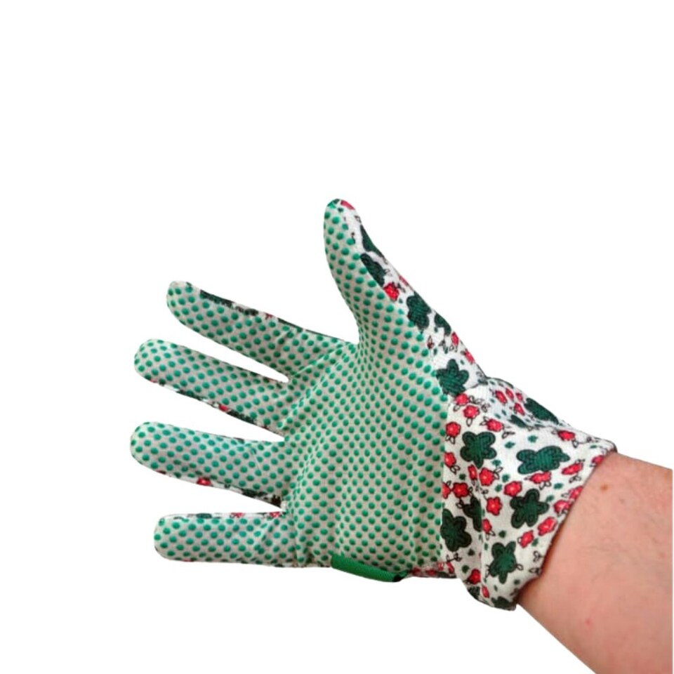 image 1 of Marco Paul Green Floral Cotton Grip Garden Gloves Green