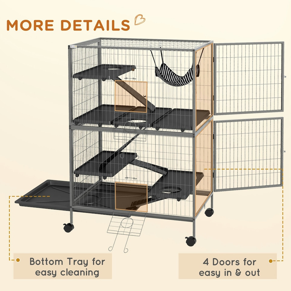 image 1 of PawHut Small Animal Cages for Chinchilla Ferret Kitten on Wheels W/ Hammock Tray