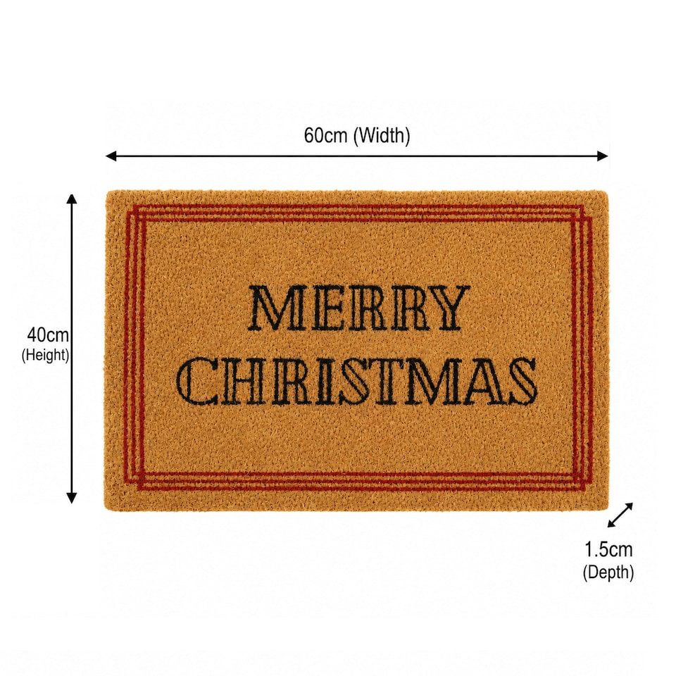 image 1 of Red & Natural Coir “Merry Christmas” Door Mat - 40cm X 60cm