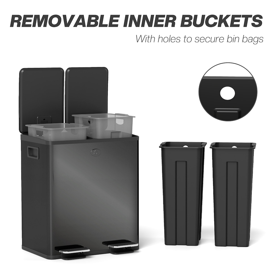 image 1 of HOMCOM 2 x 20L Dual Rubbish Bin Kitchen Bin for Recycling and Waste, Black | Black