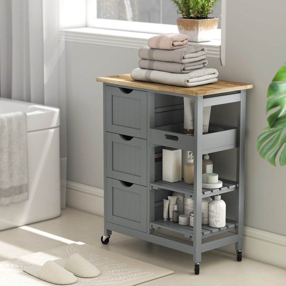 image 1 of HOMCOM Rolling Kitchen Island Cart, Bar Serving Cart on Wheels Grey