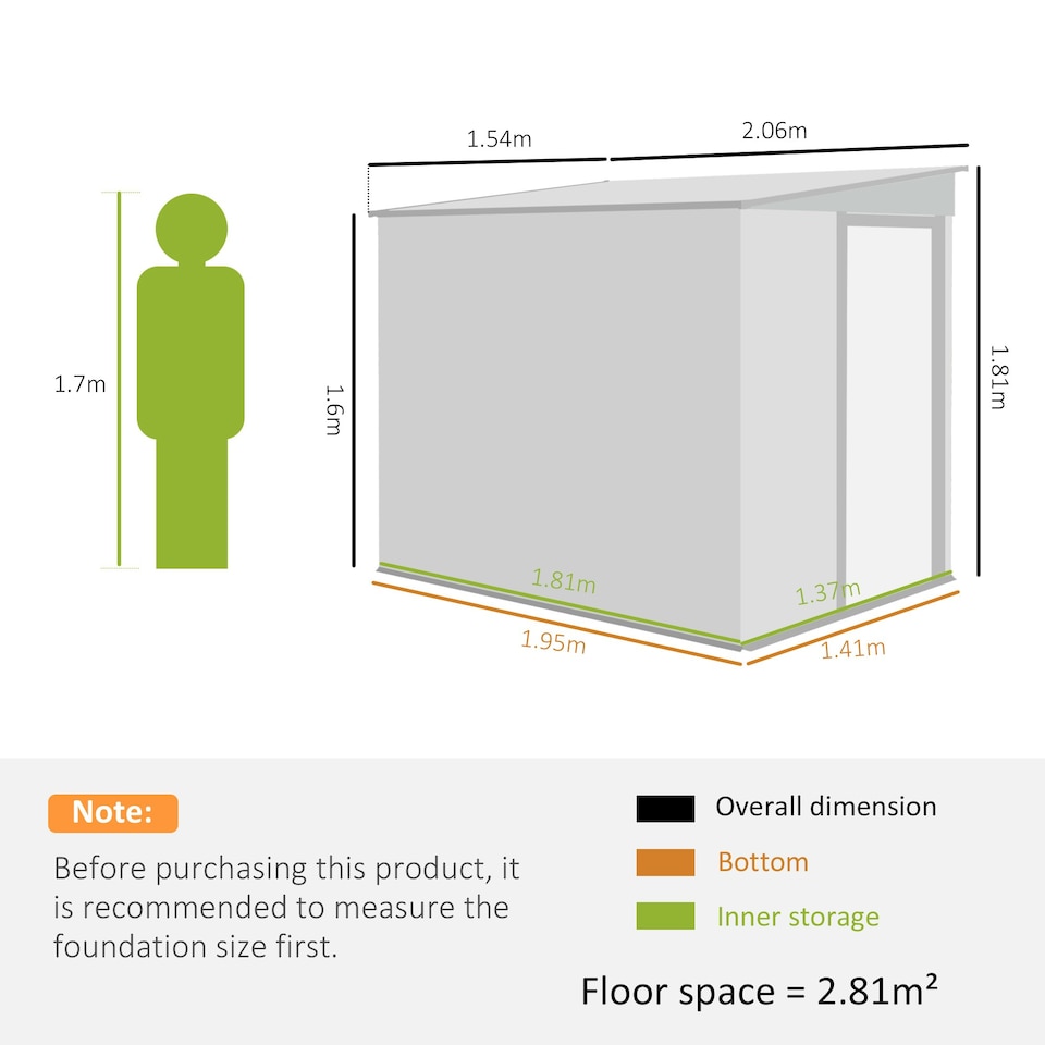 image 1 of Outsunny 7 x 5FT Garden Shed w/ Foundation Lean to Metal Tool Shed Dark Grey 