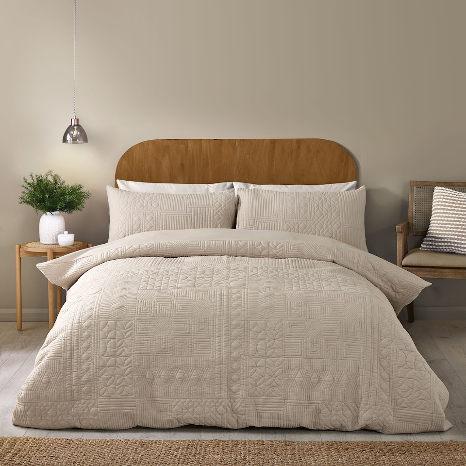 image 1 of Folkstone Geo Duvet Cover Set | Cream | Natural | Single