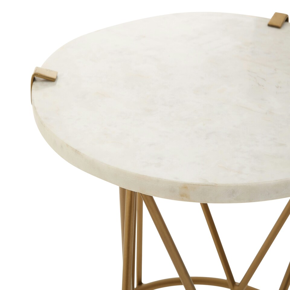 image 1 of Interiors by Premier Stylish Angular Accent Table, Gold Finish Round Table, Bedside Table With Marble Top, Metallic Table Gold