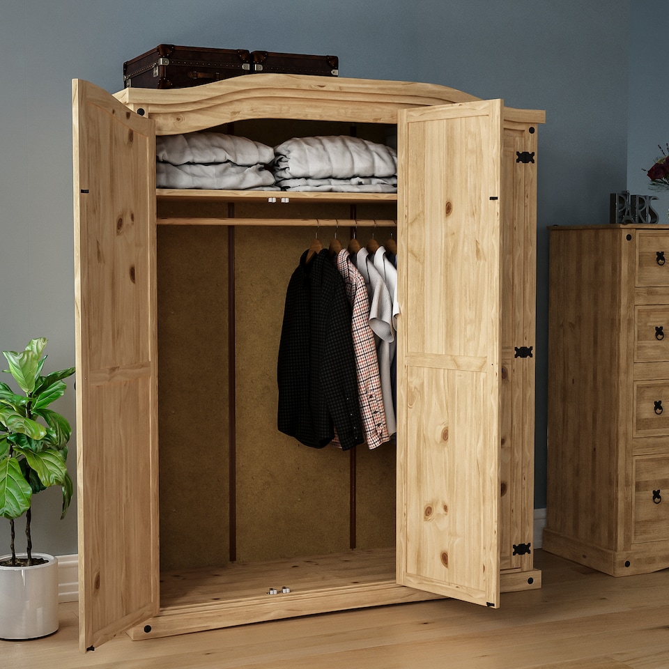 image 1 of Vida Designs Corona 3 Door Wardrobe With Shelf & Clothes Rail, Solid Pine Wood