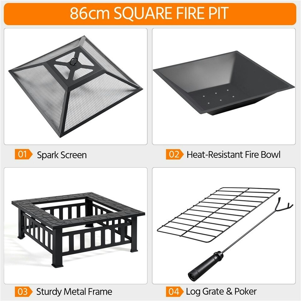 image 1 of Yaheetech 86 cm Outdoor Metal Square Fire Pit