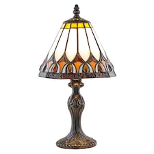 Art Deco Tiffany Glass Table Lamp with Amber Shade | Orange | Amber | 1