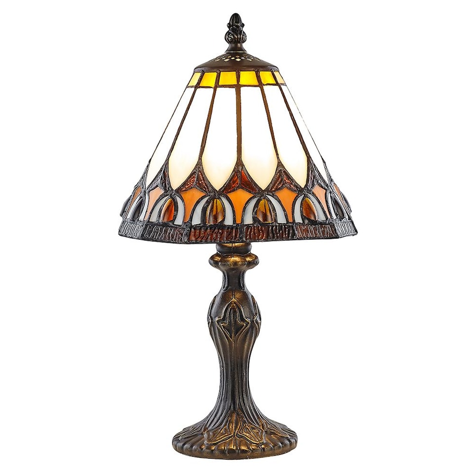 image 1 of Art Deco Tiffany Glass Table Lamp with Amber Shade | Orange | Amber | 1