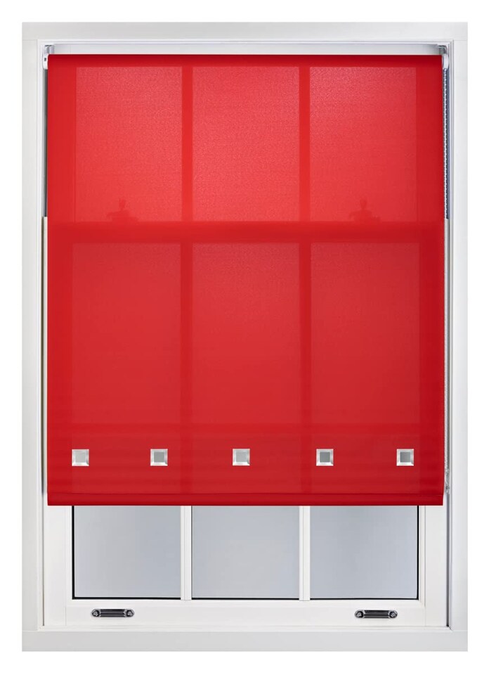 image 1 of FURNISHED Roller Blinds Daylight Square Eyelet Light Filtering Easy Fit Trimmable Window Shade | Red | Red