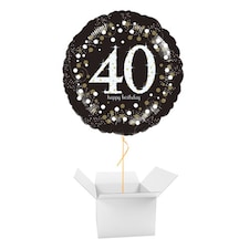 Sparkling Celebration 40th Birthday Round Foil Helium Balloon - Inflated Balloon in a Box