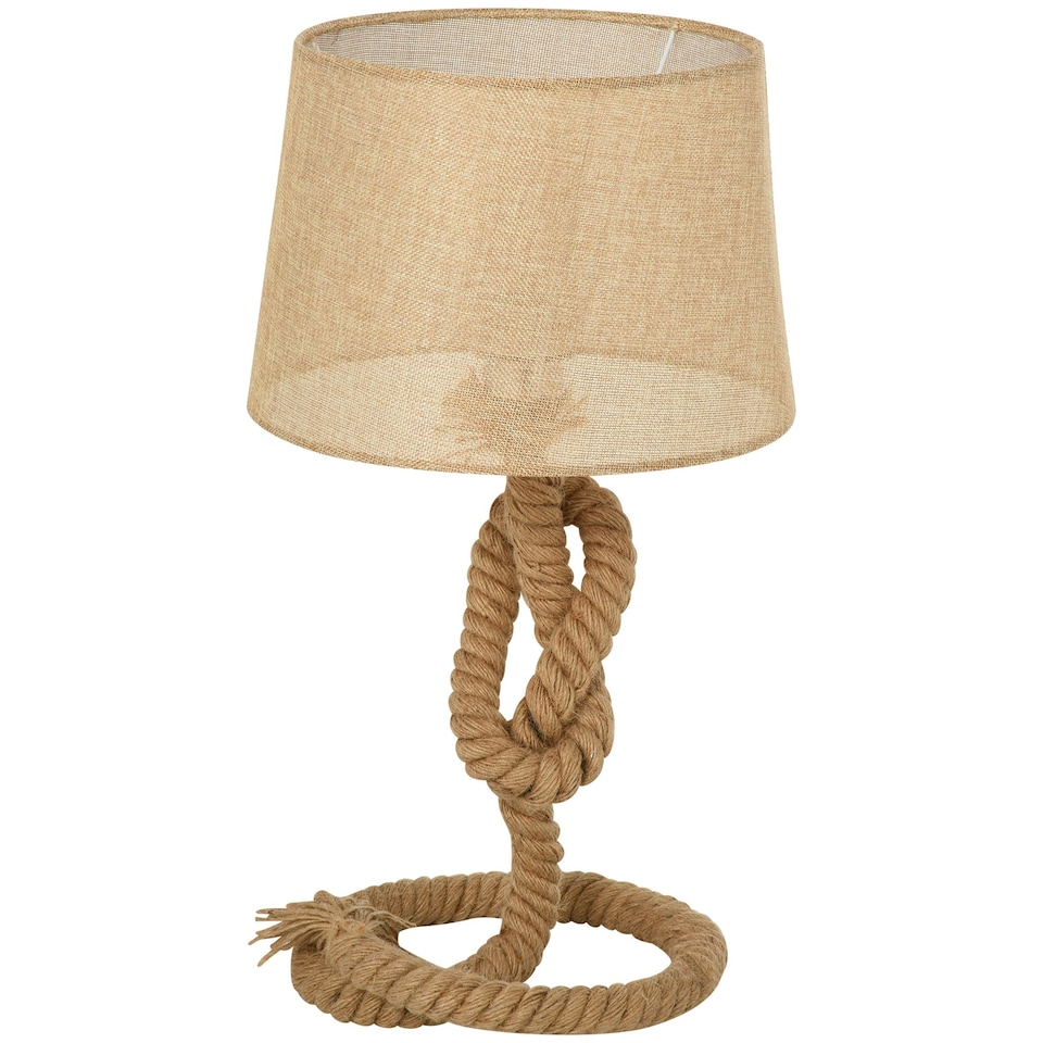 image 1 of HOMCOM Nautical Style Rope-Base Table Lamp w/ Fabric Lampshade Metal Frame Beige