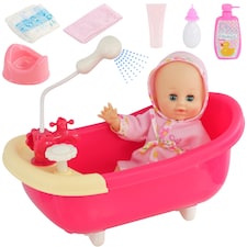 BiBi Doll Bathtub Set with Working Shower, 13" Baby Doll & Accessories
