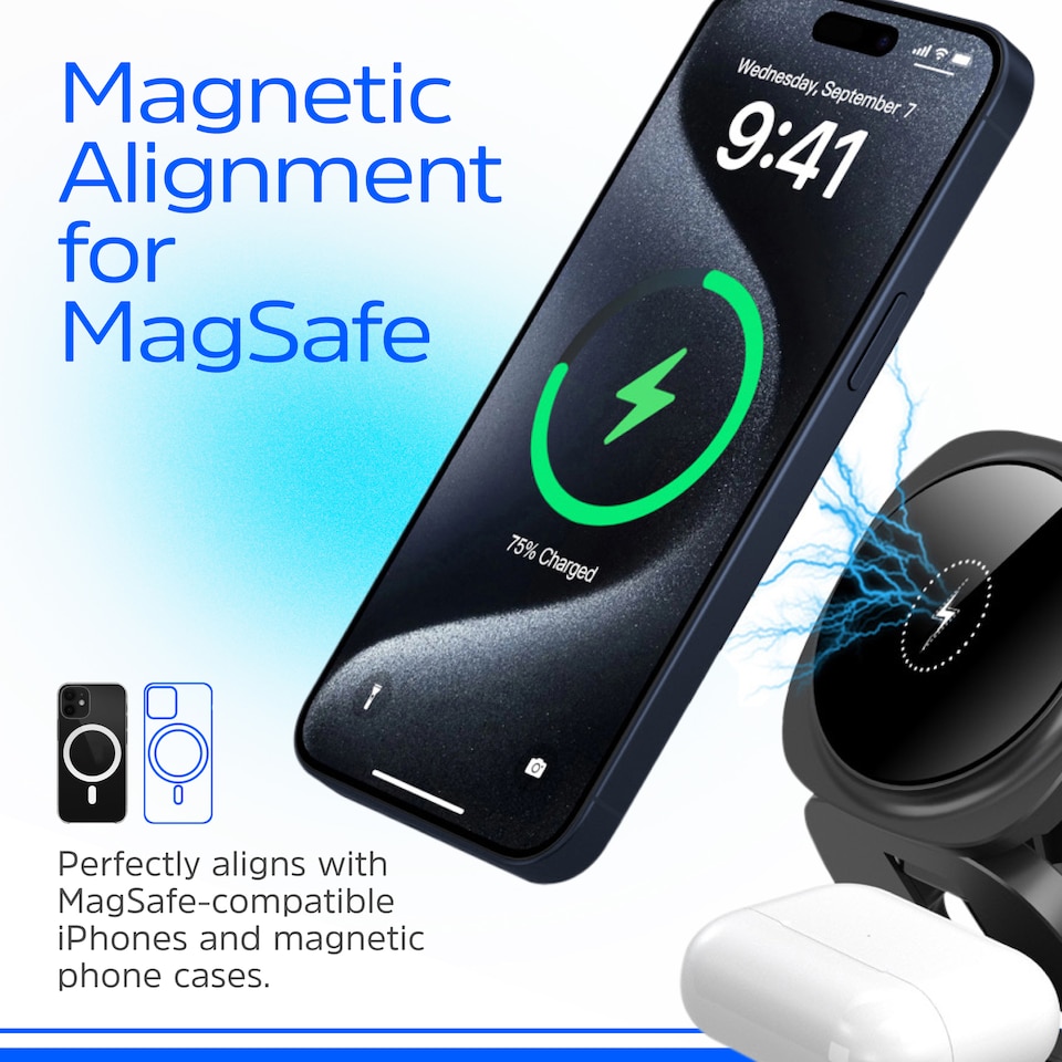 image 1 of Energizer 15W 5-in-1 QI Wireless Stand & Dock Black