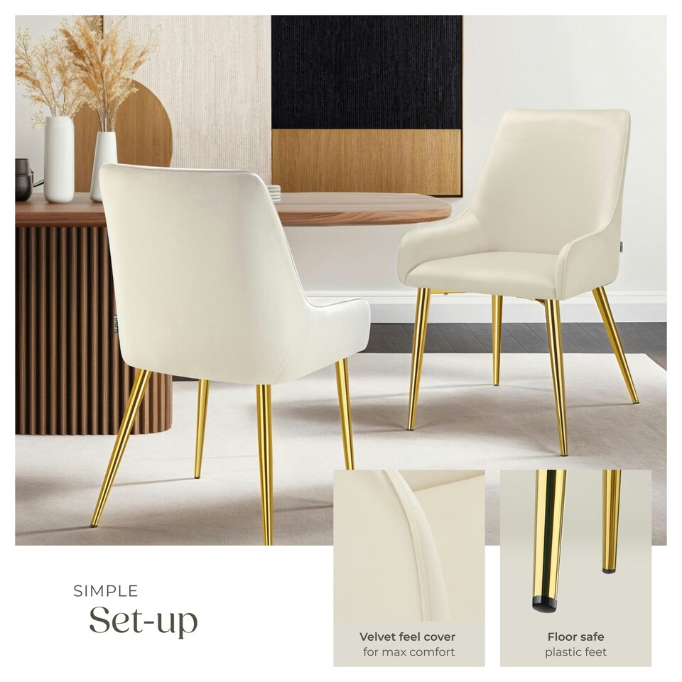 image 1 of Dining Chair Avane - velvet look, padded armchair, high backrest and armrests - Set of 2 Cream | Beige