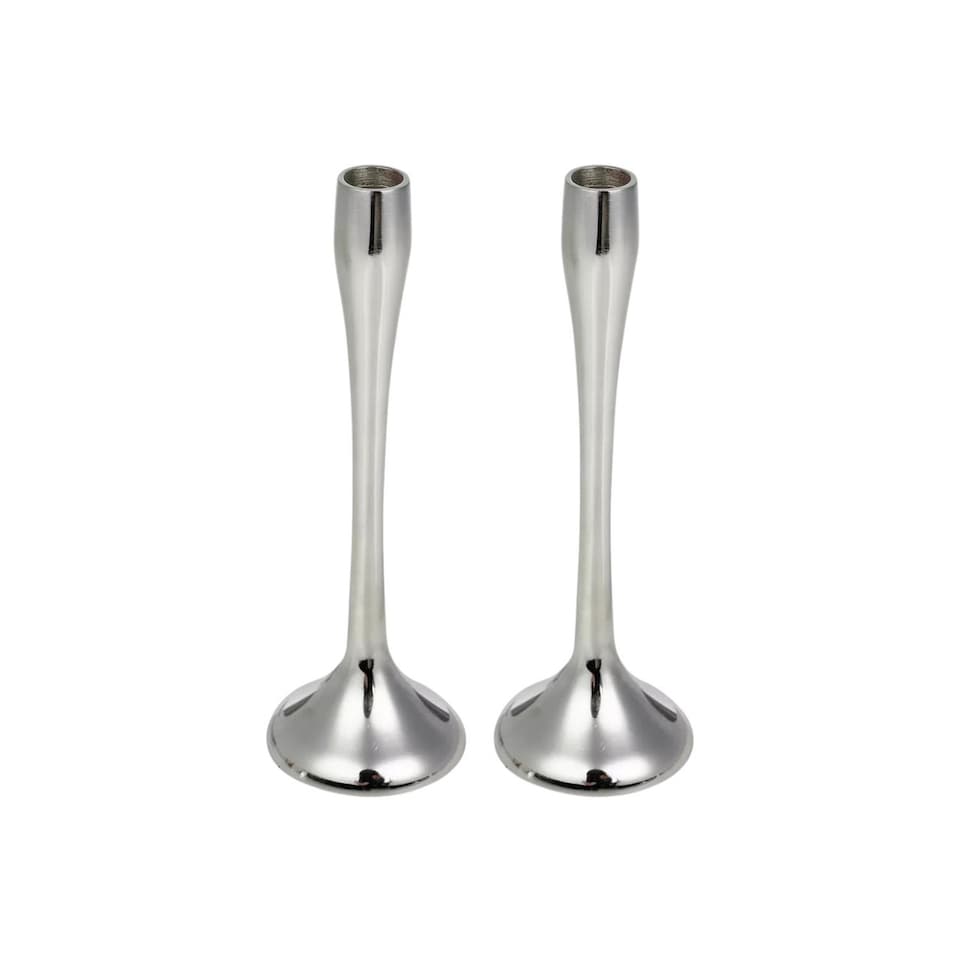 image 1 of Metal Candle Holder Candlesticks Set Gold Silver Decorative Decor | Silver | 2x Silver Large | Large | 2